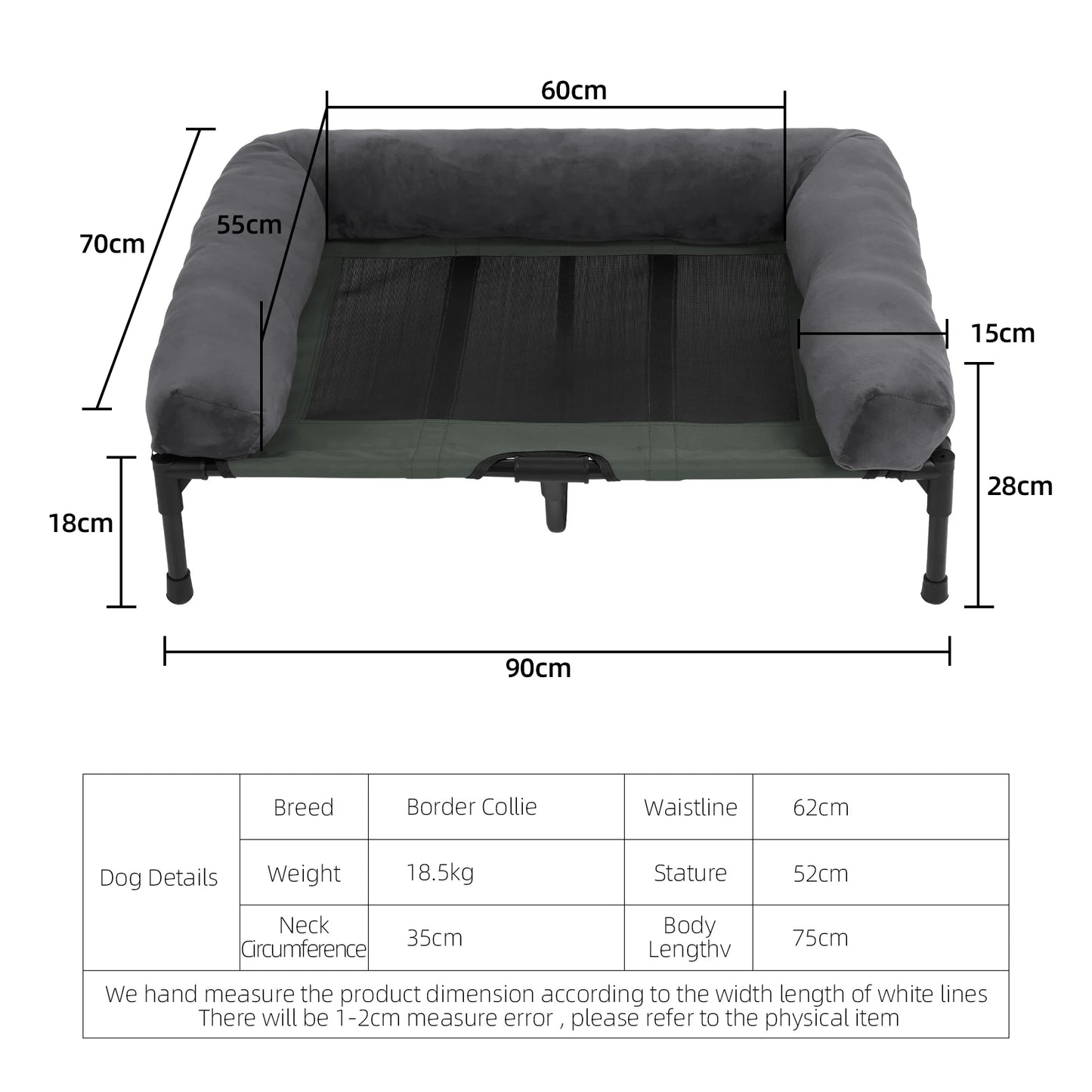 Elevated Dog Bed with Cooling Mesh & Plush Bolster Cushion