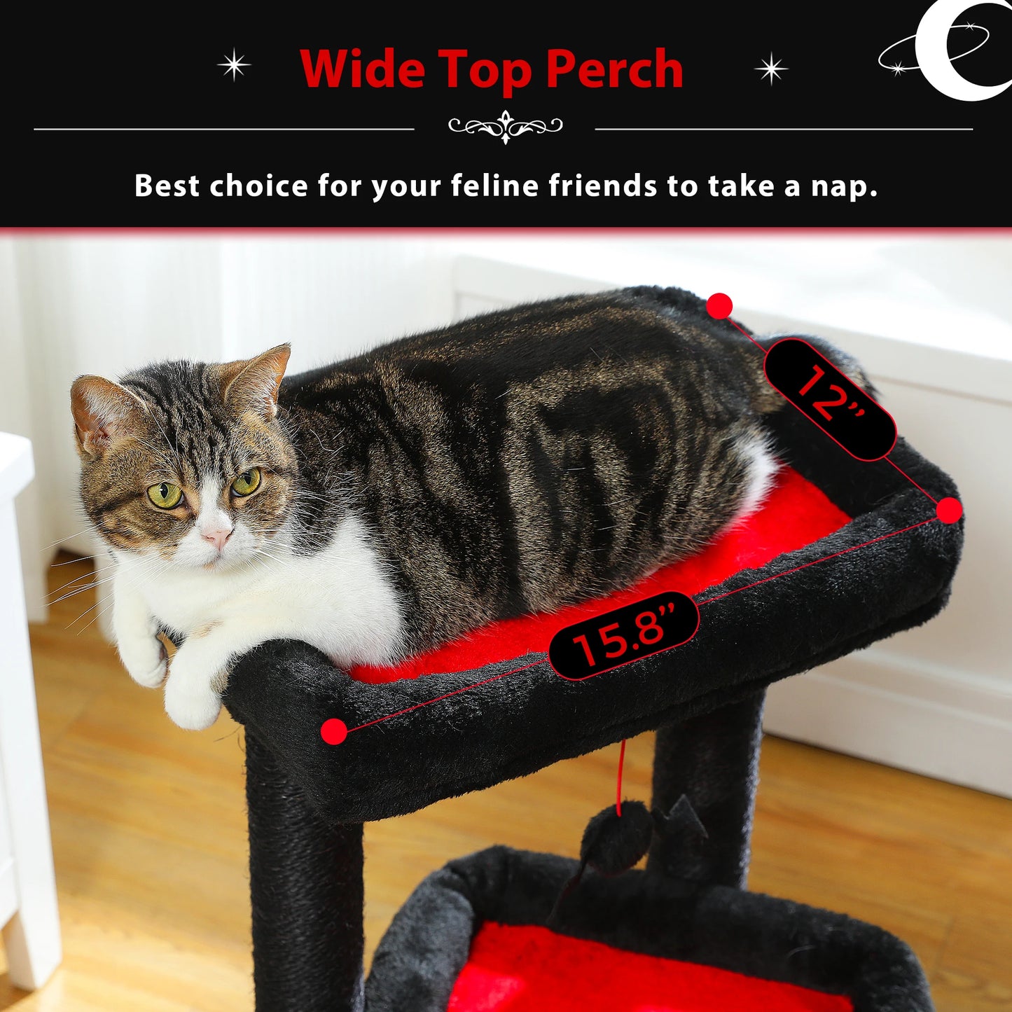 Cat Tree Tower – Cozy Condo, Wide Perch & Sisal Posts with Plush & Pom-Pom Toy