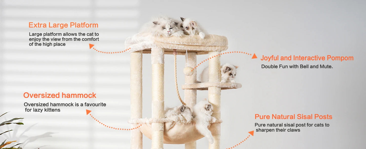 Heybly 60” Heavy-Duty Cat Tree – XXL Multi-Level Tower with Plush Condo for Large Cats