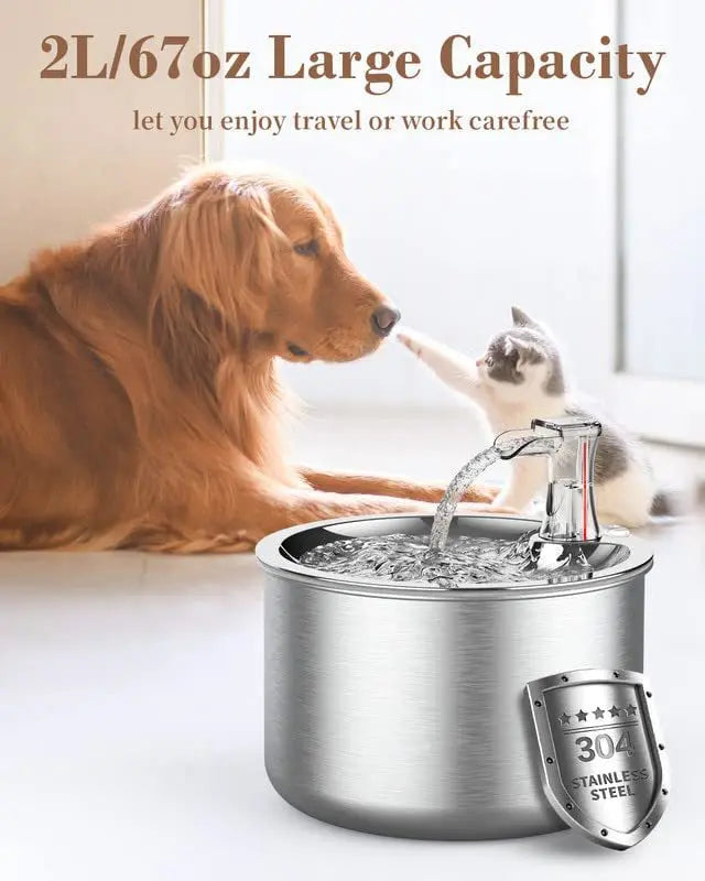 2L Stainless Steel Automatic Cat Water Fountain with Floaters