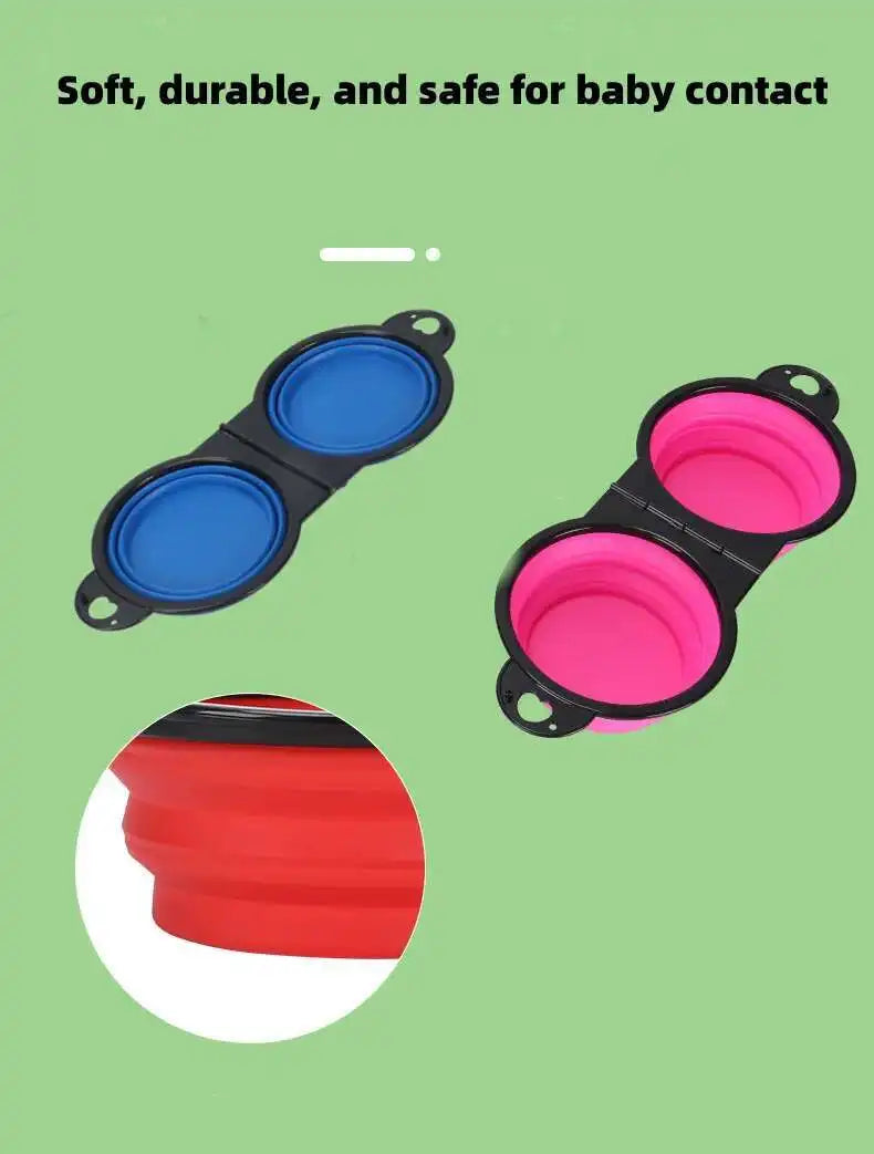 2-in-1 Collapsible Dog Travel Bowl – Double Folding Food & Water Bowl Portable Outdoor Feeder
