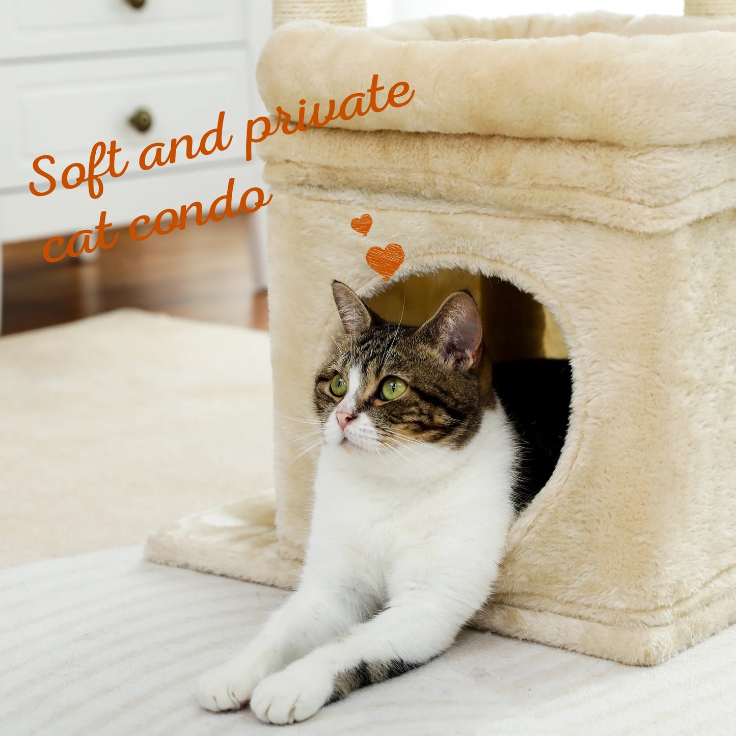 Cat Tree Tower – Cozy Condo, Wide Perch & Sisal Posts with Plush & Pom-Pom Toy