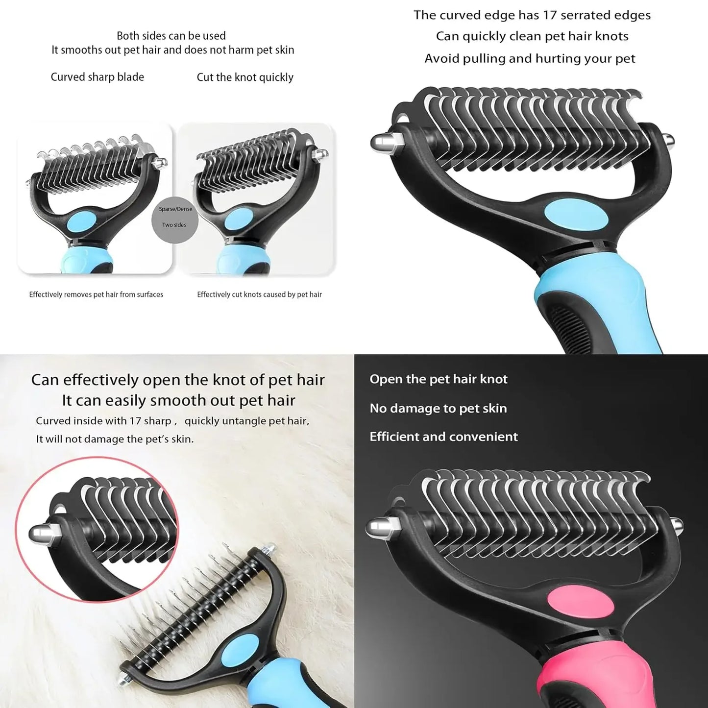 Cat Hair Removal Comb – Double-Sided Stainless Steel Grooming Brush for Cats & Dogs