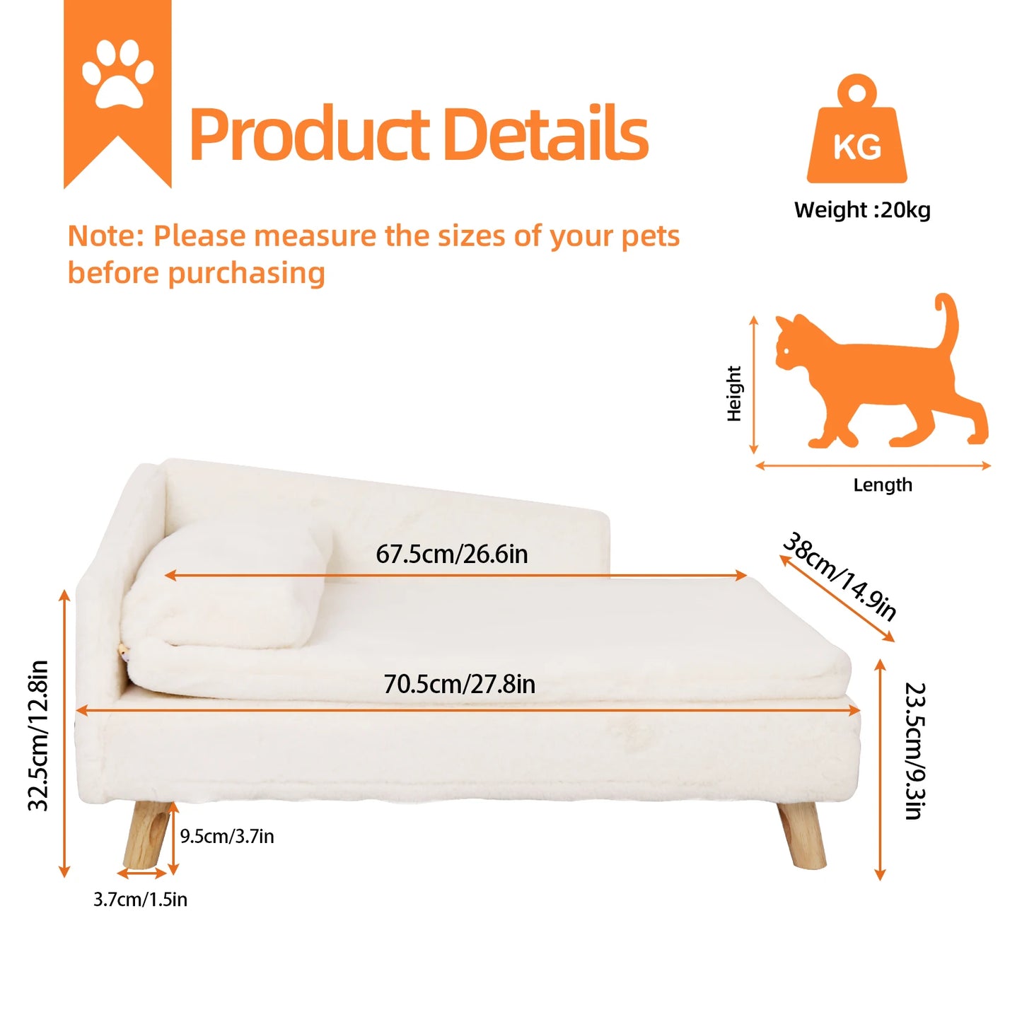 Nordic Elevated Pet Bed – Wooden Leg Sofa for Small Dogs & Cats