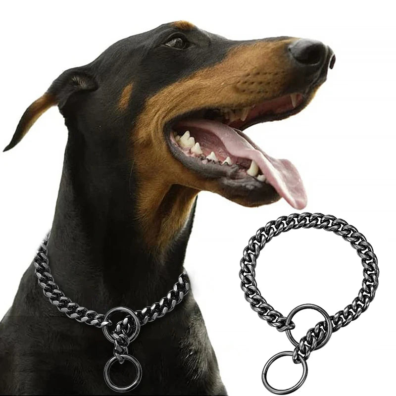 Gold Stainless Steel Cuban Link Dog Chain Collar – Heavy Duty Training & Walking Collar