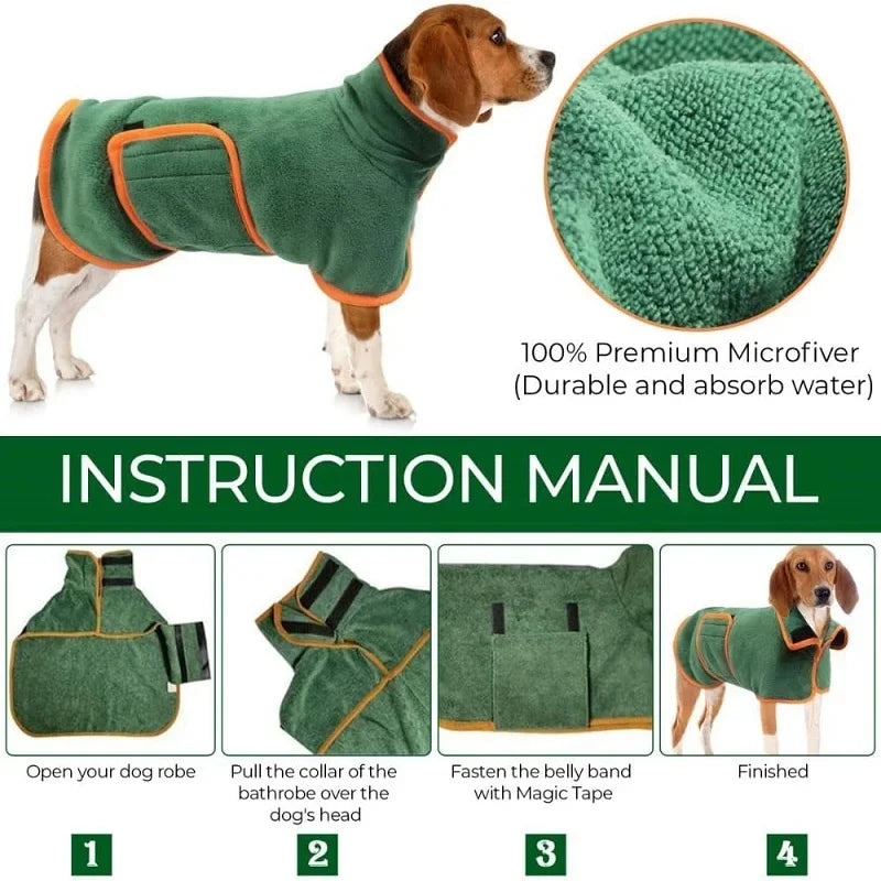 Microfiber Pet Bathrobe – Fast-Drying Absorbent Towel Coat for Dogs