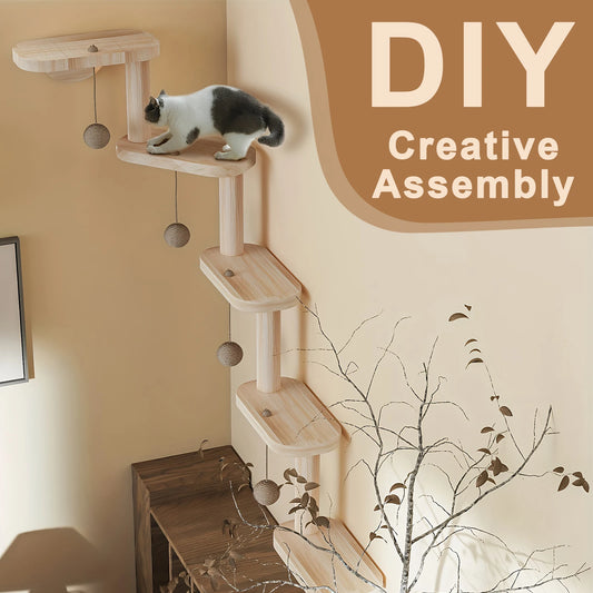 5-Step Wall Mounted Wooden Cat Climbing Shelf & Ladder