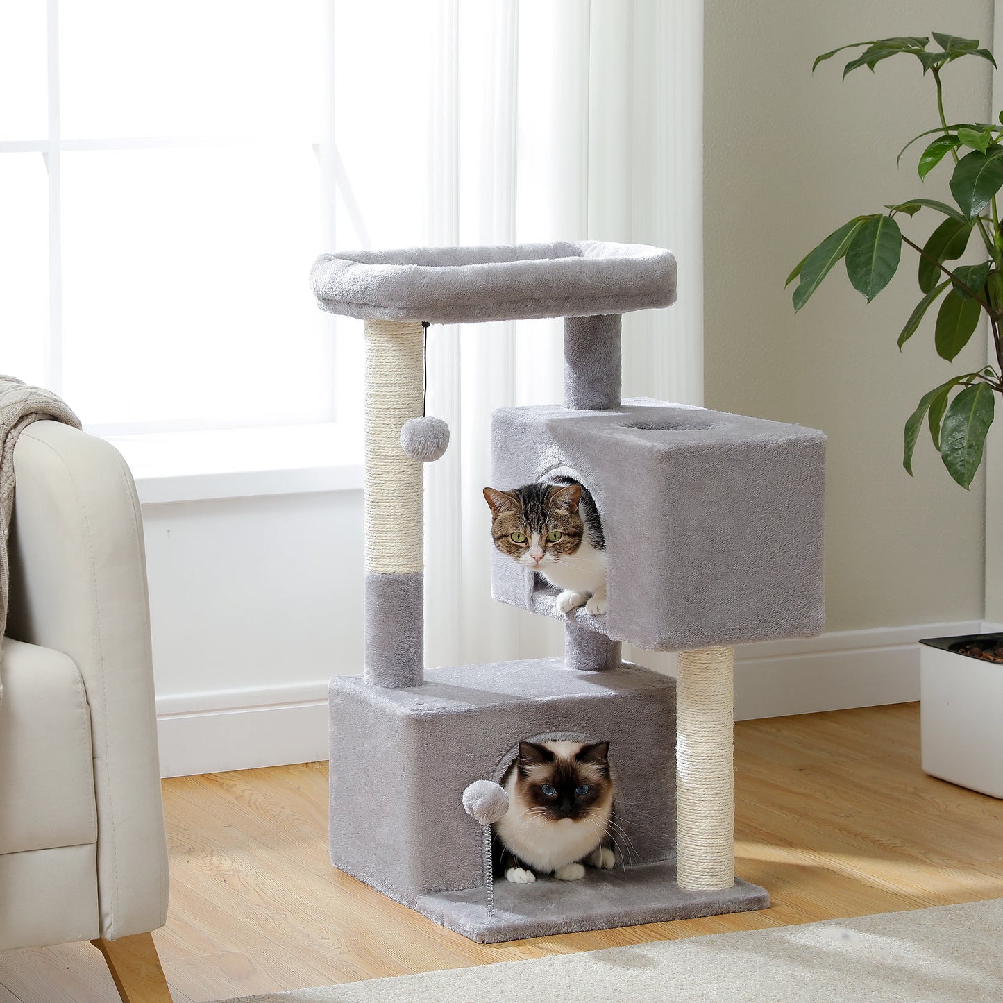 Cat Tree Tower – Cozy Condo, Wide Perch & Sisal Scratching Posts with Plush & Toy