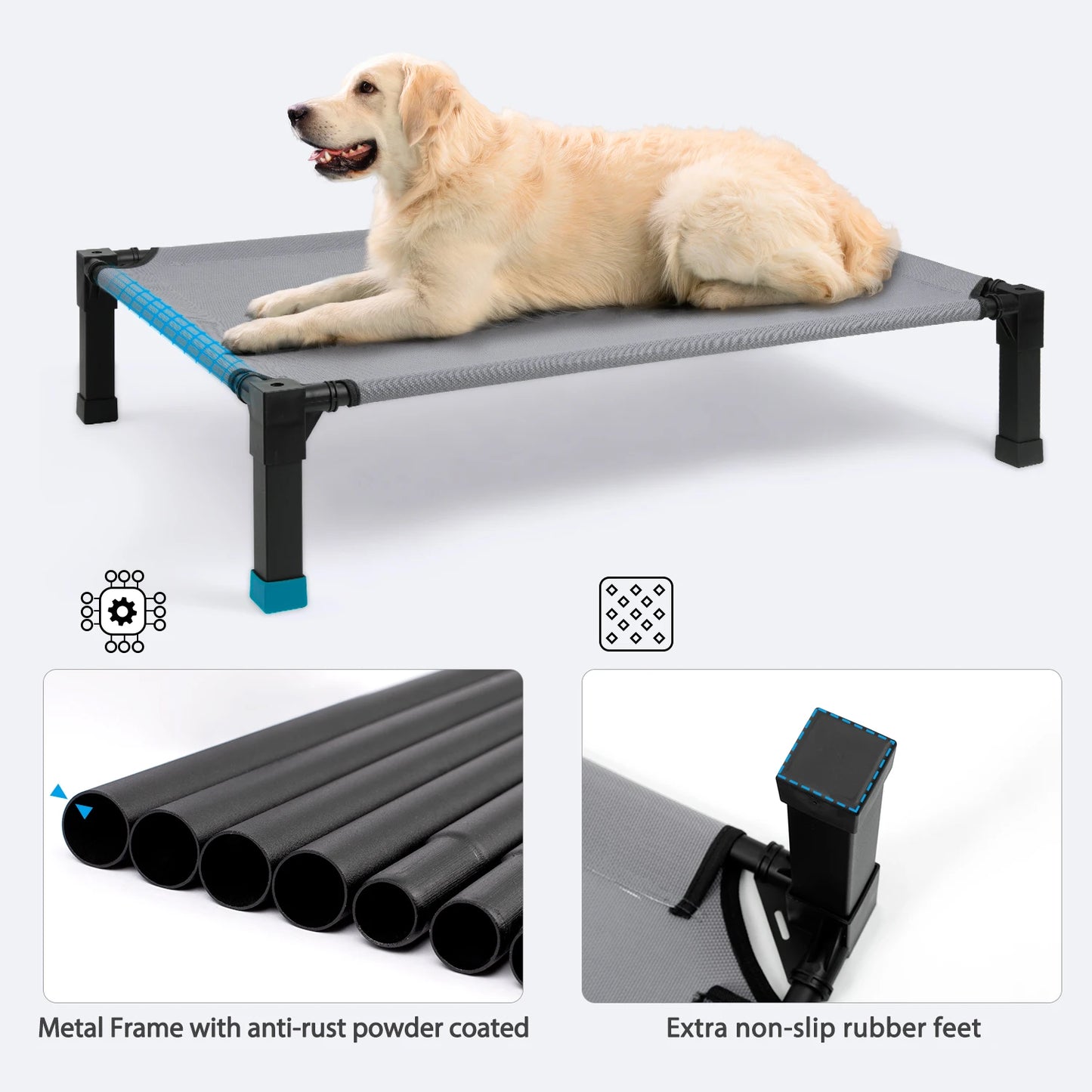 Cooling Raised Dog Bed with Chew-Proof Mesh & Metal Frame