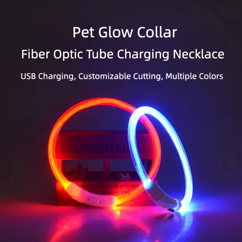 LED Dog Collar USB Rechargeable Adjustable Glowing Reflective Night Safety Collar