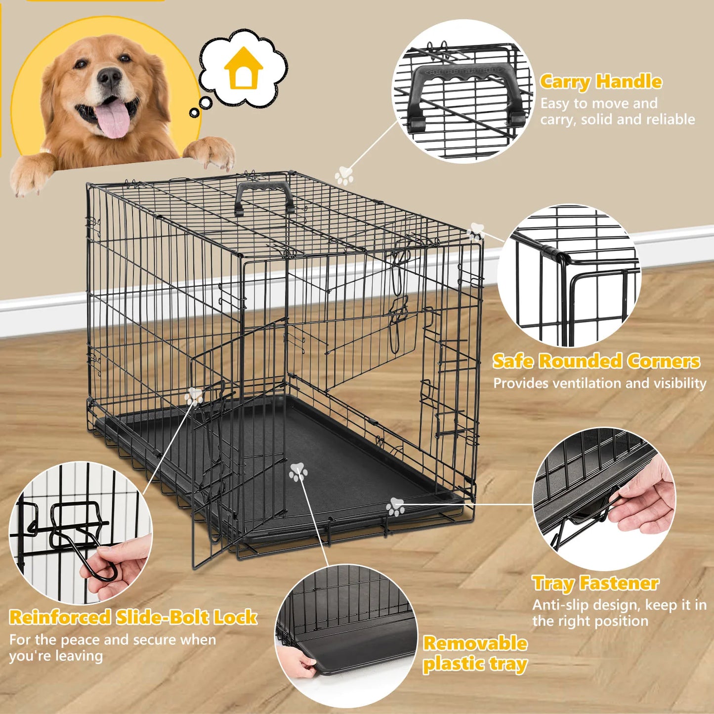 Foldable Dog Kennel with Tray – Indoor & Outdoor Use