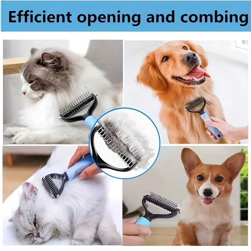 Cat Hair Removal Comb – Double-Sided Stainless Steel Grooming Brush for Cats & Dogs