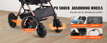 Foldable Pet Stroller with Detachable Carrier for Dogs